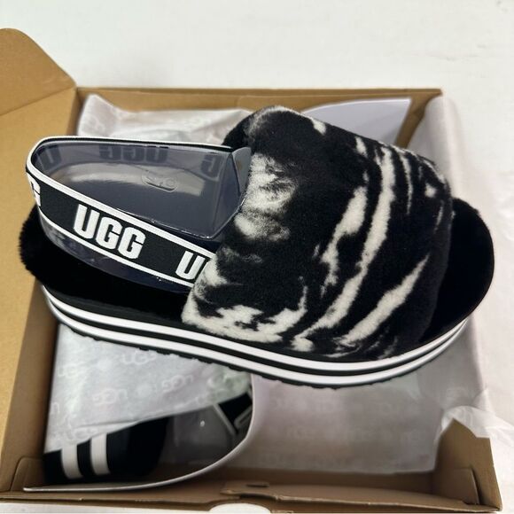 New Ugg Disco Marble Slide Platform Sandal Slippers Black White - Picture 2 of 6